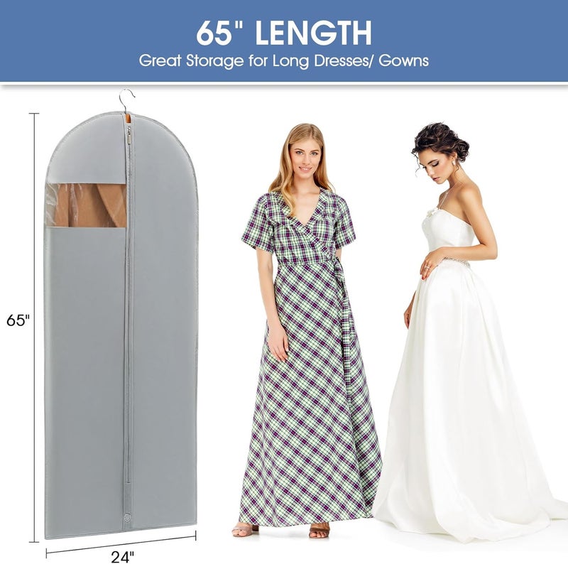 Perber Dress Bags for Gowns, 65'' Long Garment Bags for Hanging Clothes, Dress Garment Bag, Grey Dress Cover with Clear Window for Dresses, Coats, Uniforms - 2 Pack - Image 2